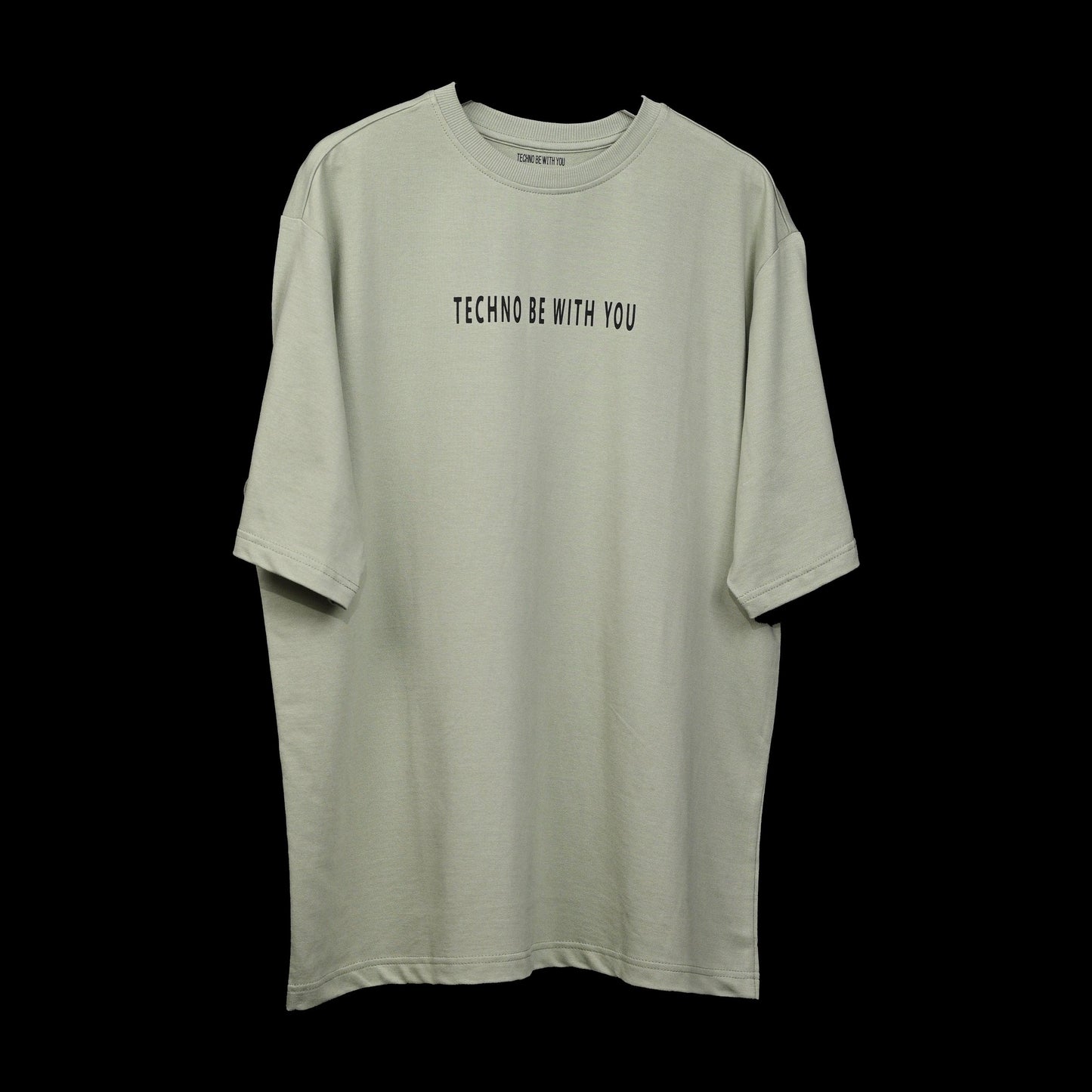 Raver T-Shirt: Light Green, Oversized, Front side, Bio-Washed Cotton Printed by Techno Be With You
