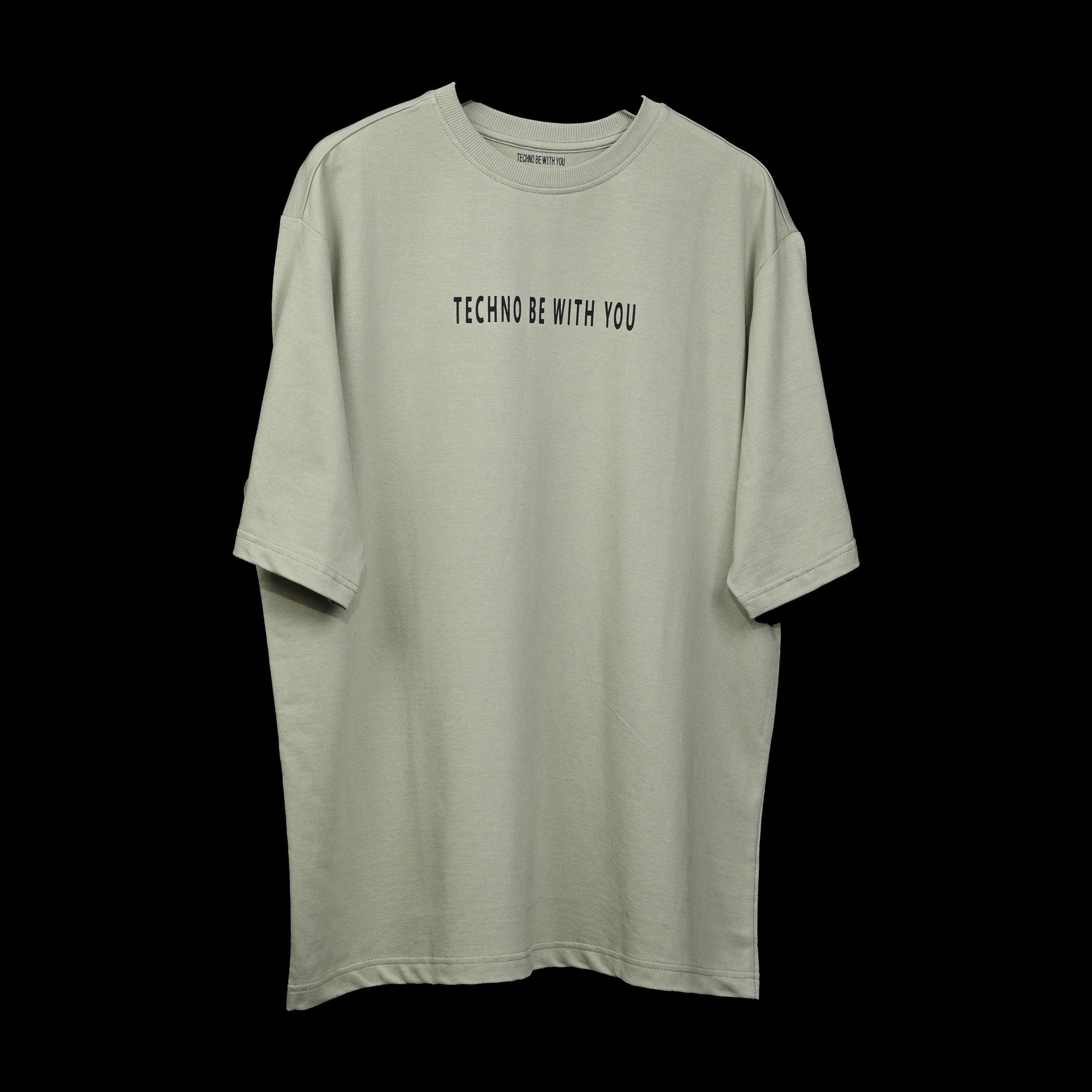 Raver T-Shirt: Light Green, Oversized, Front side, Bio-Washed Cotton Printed by Techno Be With You