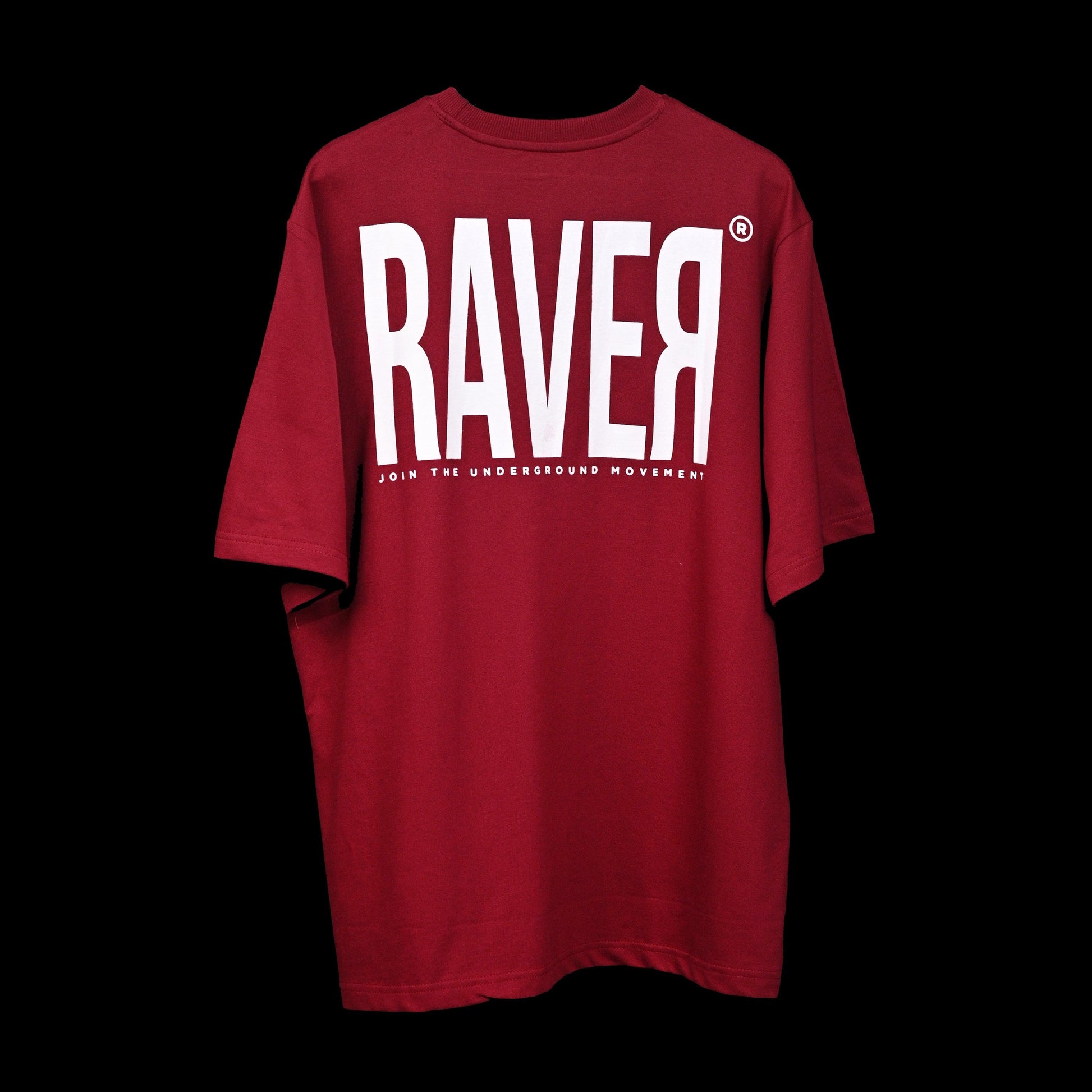 Raver T-Shirt: Dark Red, Oversized, Back Side, Bio-Washed Cotton Printed by Techno Be With You