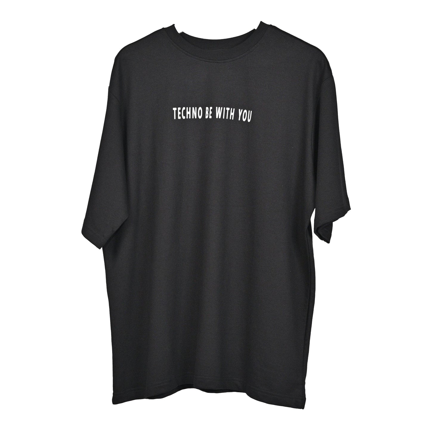 Raver T-Shirt: Black, Oversized, Front side, Bio-Washed Cotton Printed by Techno Be With You