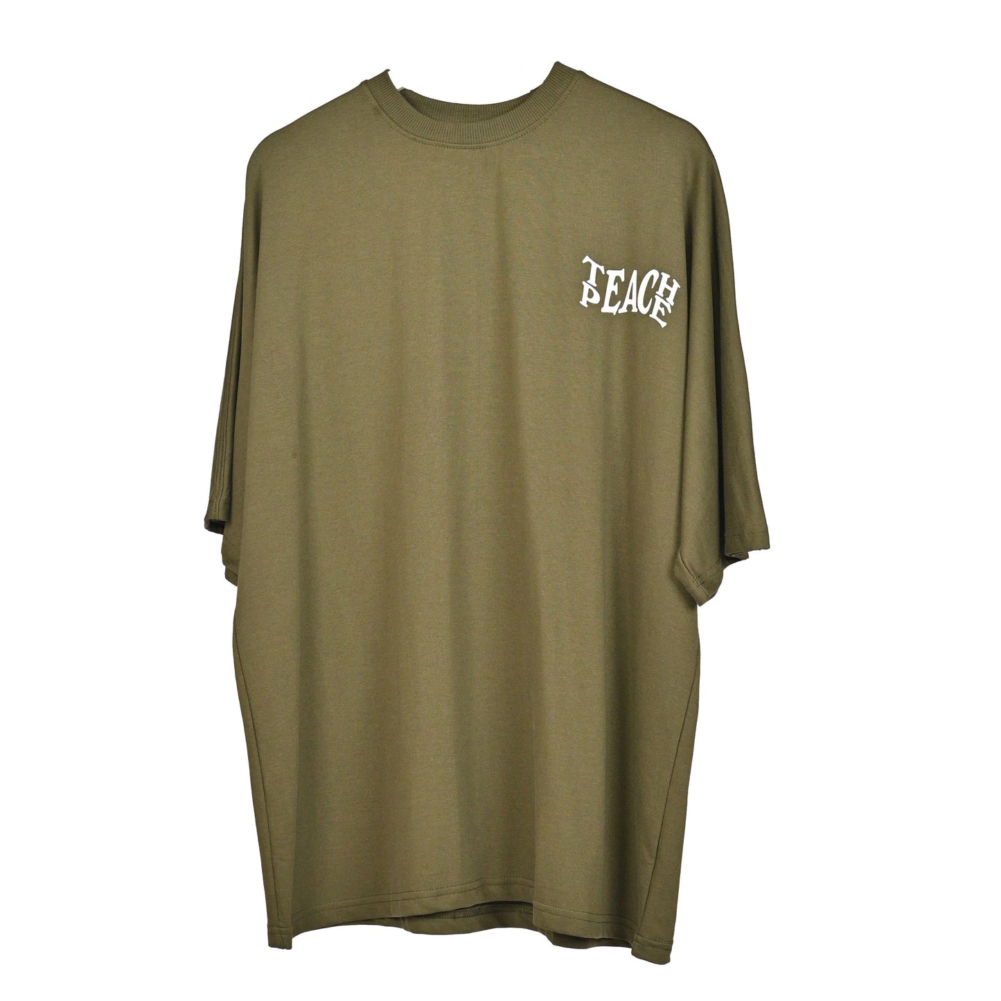 Protect Your Energy T-Shirt: Green, Oversized, Front Pose, Bio-Washed Cotton Printed by Techno Be With You