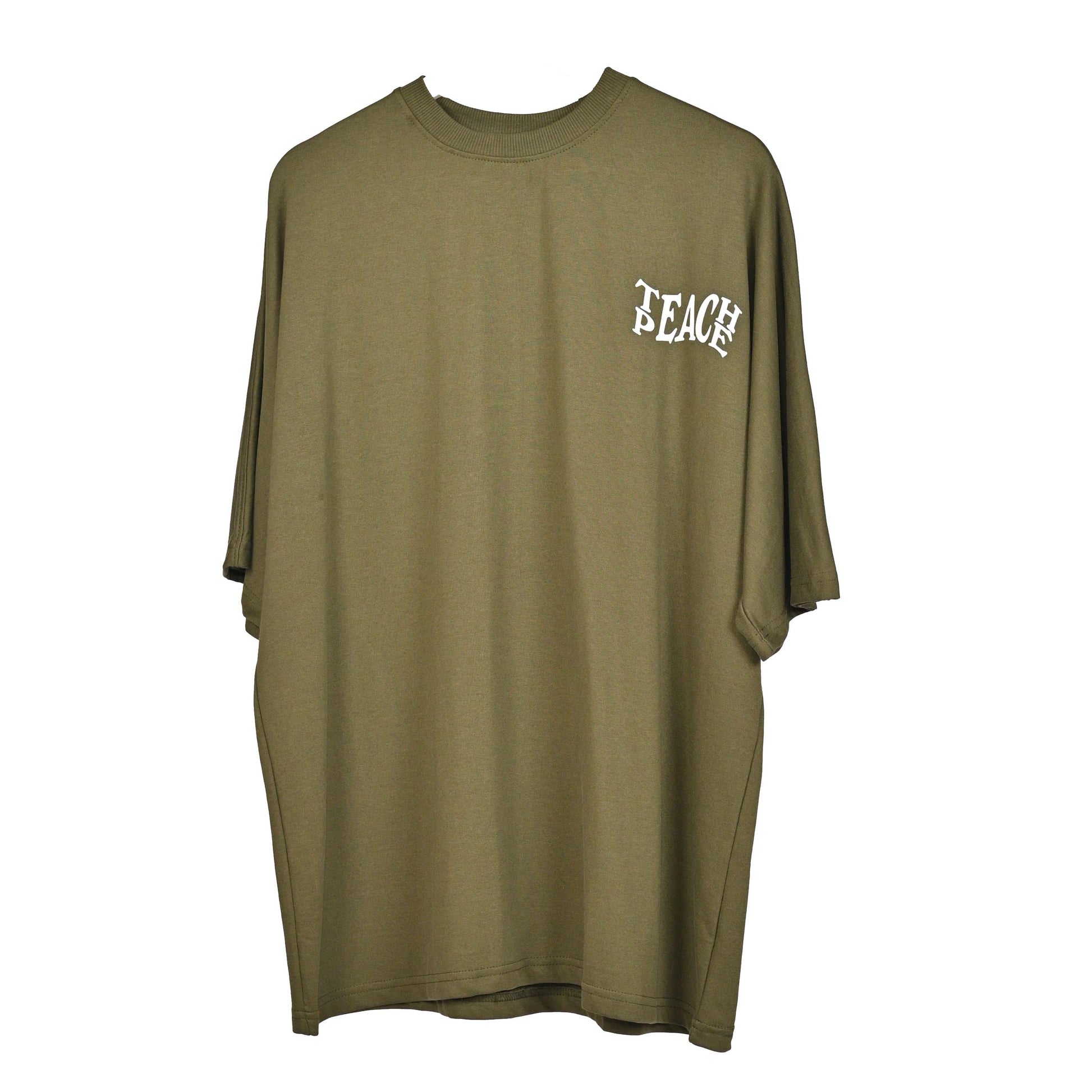 Protect Your Energy T-Shirt: Green, Oversized, Front Pose, Bio-Washed Cotton Printed by Techno Be With You