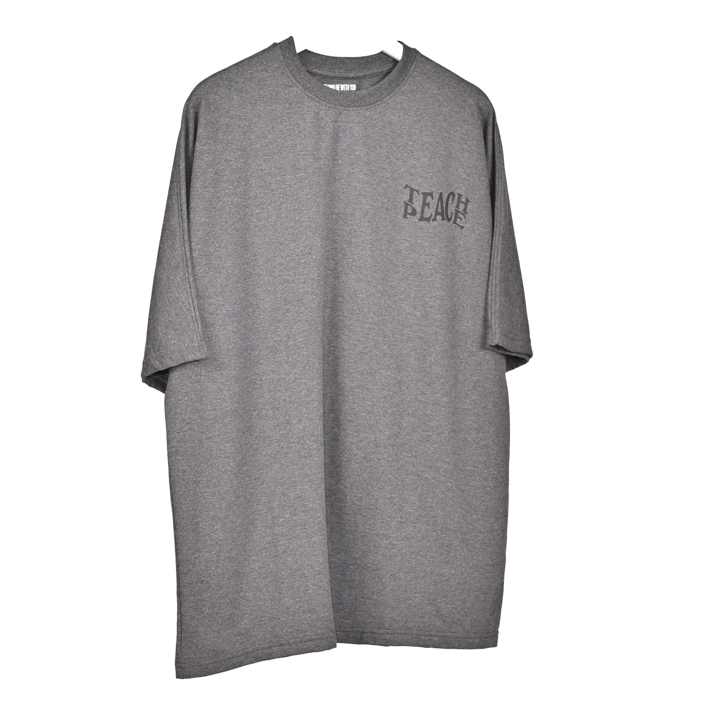 Protect Your Energy T-Shirt: Grey, Oversized, Front Pose, Bio-Washed Cotton Printed by Techno Be With You