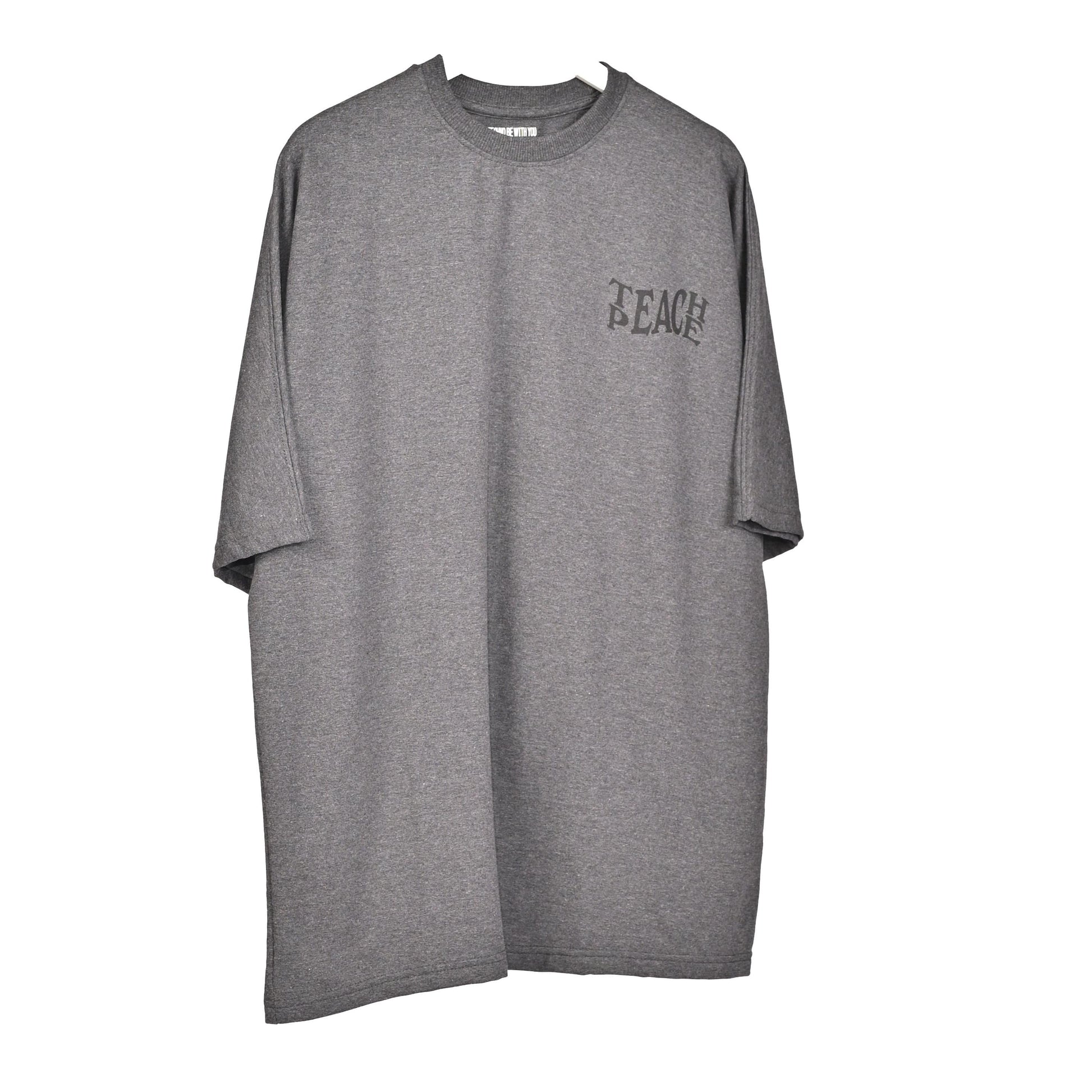 Protect Your Energy T-Shirt: Grey, Oversized, Front Pose, Bio-Washed Cotton Printed by Techno Be With You