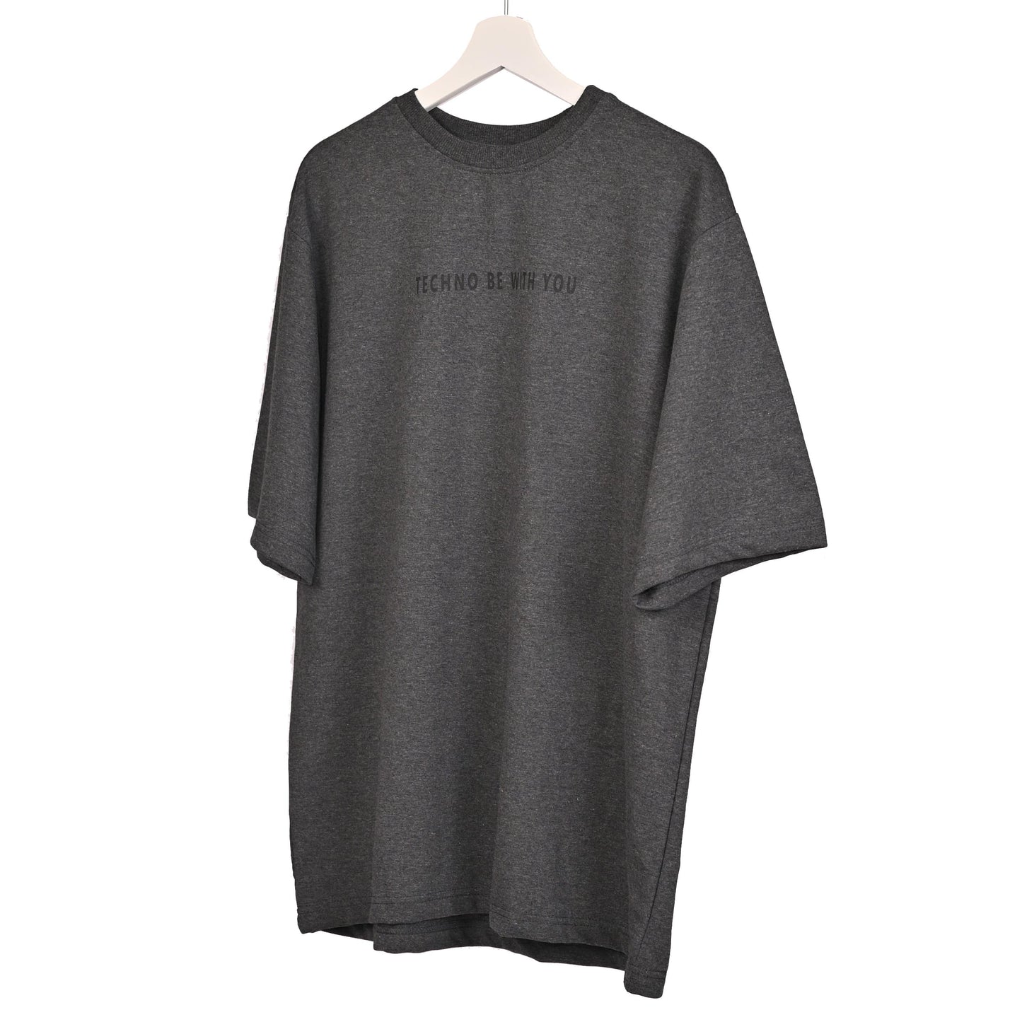 Star Trippy T-Shirt: Grey, Oversized, Front Pose, Bio-Washed Cotton Printed by Techno Be With You