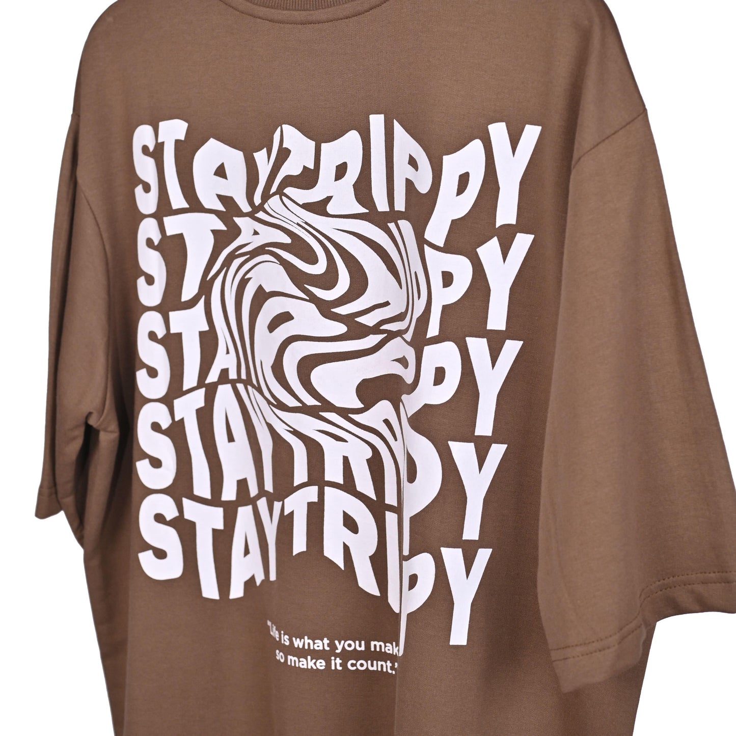 Star Trippy T-Shirt: Brown, Oversized, Close Back Side, Bio-Washed Cotton Printed by Techno Be With You