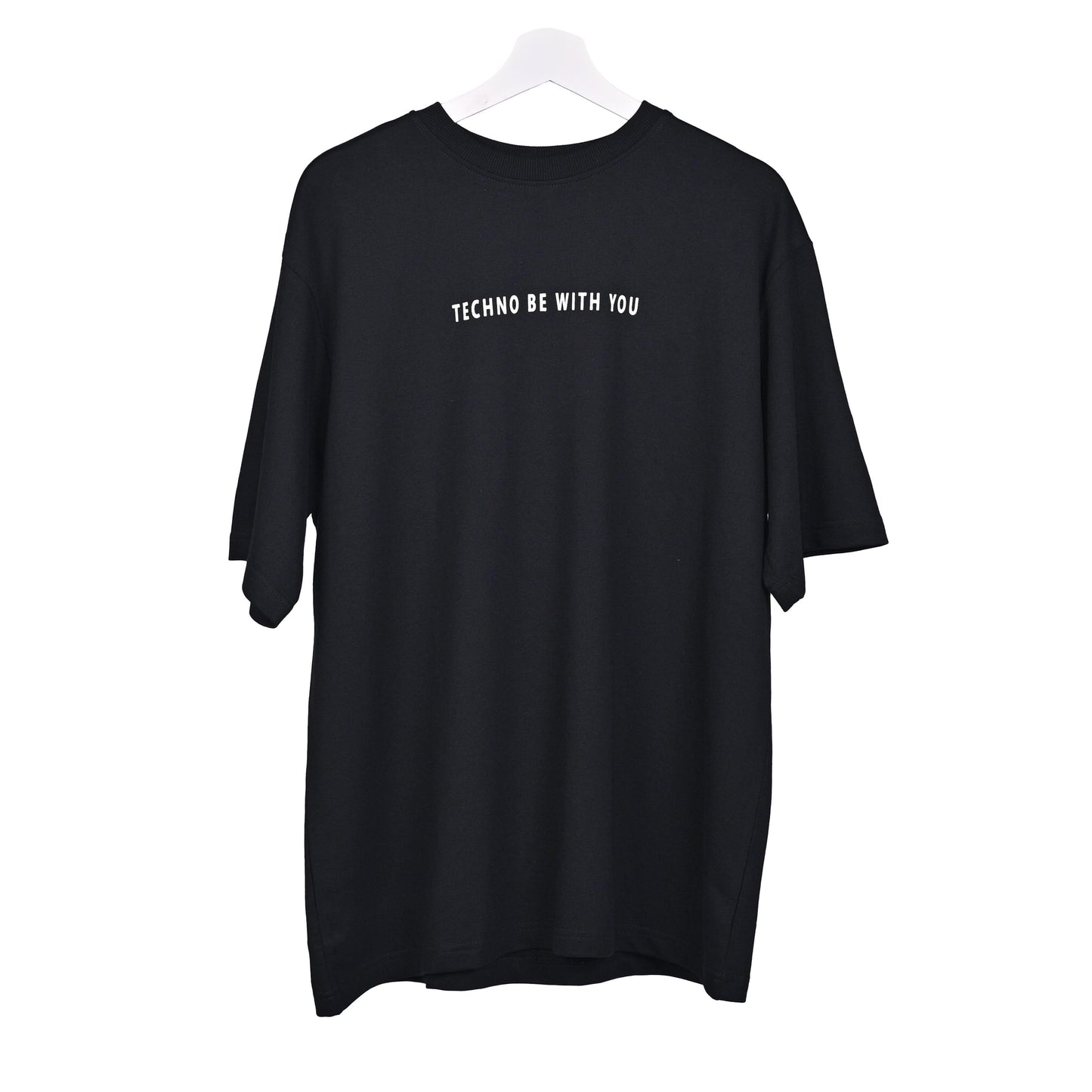 Star Trippy T-Shirt: Black, Oversized, Front Pose, Bio-Washed Cotton Printed by Techno Be With You