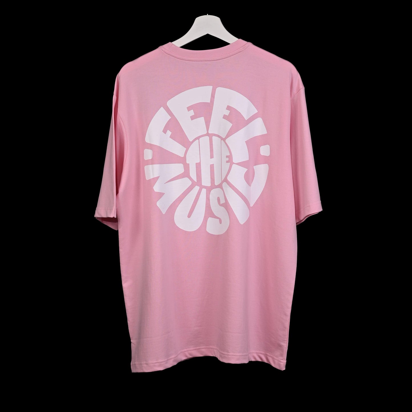 Feel the music T-Shirt: Lilac, Oversized, Back Side, Bio-Washed Cotton Printed by Techno Be With You