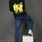 Techno rave hoodie, Black printed male model